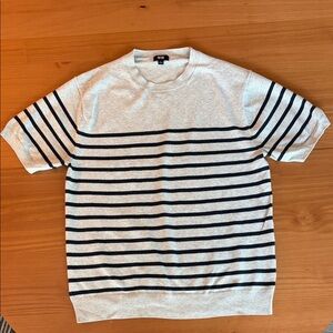 Uniqlo Light Gray and Navy Blue Striped Knit Top